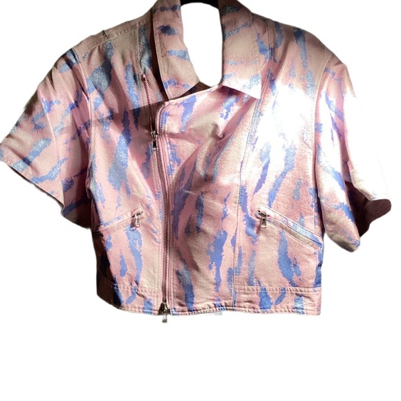3.1 PHILLIP LIM JACQUARD Kimono Coupé JACQUARD MOTO rose bleu Cropped Trendy 6 - Picture 2 of 5